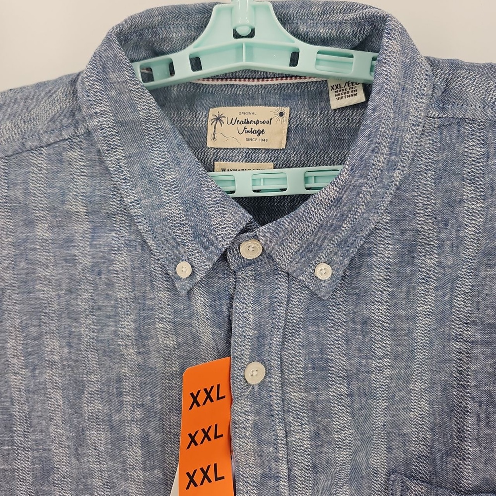 Weatherproof Vintage Blue Shirt Men's Washable Linen Short Sleeve Size XXL - Picture 4 of 8
